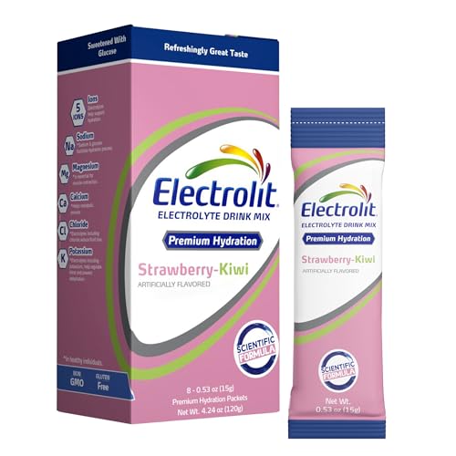 Electrolit Electrolytes Powder Packets Strawberry Kiwi 8 Pack Powdered Hydration Packets for Dehydration & Rehydration Post Workout Flavored Hydrating Drink Mix Gluten Free Water Enhancer Sticks