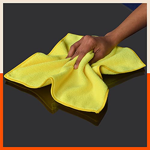 Bathla Spic & Span Multi Purpose Micro Fiber Cleaning Cloth - 300 GSM: 30cmx30cm (Pack of 5, Fluorescent Yellow), Microfiber