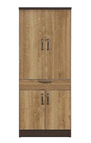 日本製 北欧風 幅60cm 高さ150cm ダイニングボード 食器棚 扉タイプ 完成品 (ナチュラル)