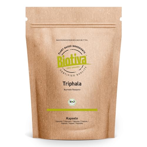 Triphala Orgánico 180 Cápsulas | 500 mg por cápsula | Dosis de 60 días | Biotriphala en dosis altas | embotellado y controlado en Alemania | vegano | Biotiva