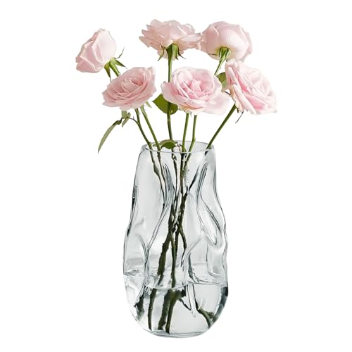 Vixplorn 2025新登場 花瓶 おしゃれ ガラス 特別な外観 フラワーベース 上品 花器 広口 北欧風 水栽培 生け花 造花用 リビング/部屋/寝室/オフィス/ホテルなどの装飾 プレゼント (グレー-27cm)
