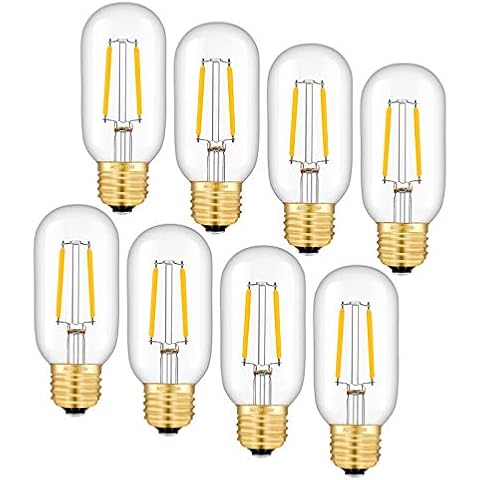 AOMRYOM 2W LED Tubular Bulb 2700K Soft White, 25 Watt Equivalent 250 Lumen, E26 Medium Base, Vintage Edison T45 Tubular Clear Glass Lengthened Filament Dimmable LED Light Bulbs, Pack of 8 Cover