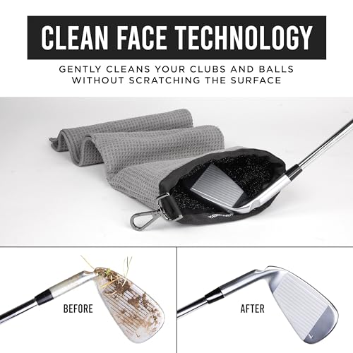 Club Scrub Towel Pro, Golf Club and Ball Cleaning Pouch with Attached Towel, Waterproof Exterior, Clean Face Technology Liner, Machine Washable, Cleans Club Grooves, Waffle-Weave Microfiber (Gray) - Thumbnail 4