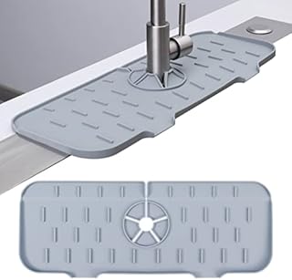 Dacitiery Silicone Faucet Mat, Sink Splash Guard, Faucet Splash Catcher, Kitchen Handle Drip Catcher Tray, Faucet Absorbent Mat for Kitchen Countertop, Bathroom and RV, Grey