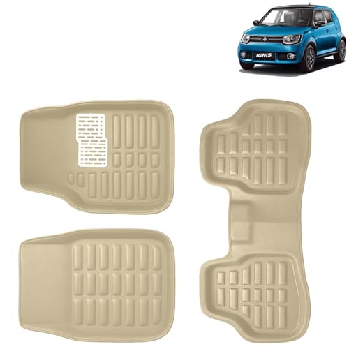 Image of KINGSWAY Accessories Premium 3D Car Floor Mats Only Compatible with Maruti Suzuki Ignis Year 2016 Onwards All Model, Set of 3, 100% Waterproof Tray Shape PVC 3D Car Foot Mats Anti-Slip Car Mat, Beige
