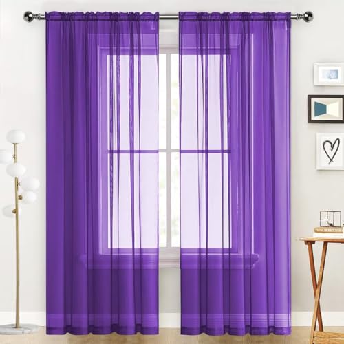 SpaceDresser Sheer Voile Window Treatment Rod Pocket Curtain Pane...