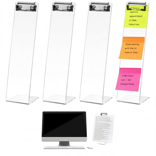 AceOrbit 4 Pcs Monitor Memo Boards for Computer, Acrylic Multifunction Screen Message Reminder, Transparent Computer Sticky Note Holder, Creative Office Desk Accessories for Desktop Home