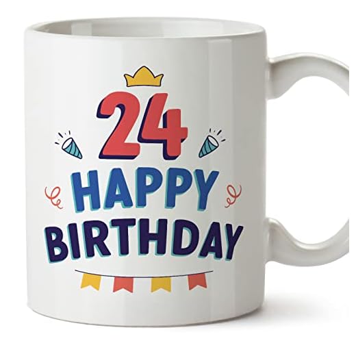 MUGFFINS Tazas 24 Cumpleaños - En Inglés - Happy Birthday! - 11 oz / 330 ml - Regalo original y divertido