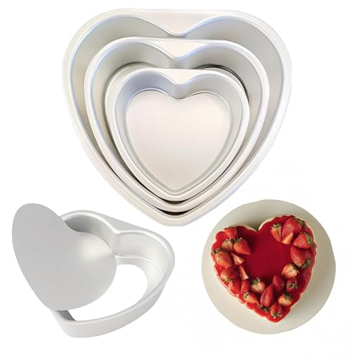 Ktchnhlprz 3-teiliges Backformset Herz mit herausnehmbaren Boden, Aluminium, für liebevolle Kuchenkreationen
