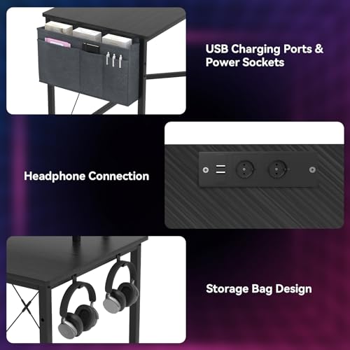 Bureau d'angle Gamer Gaming Informatique, Gamer Table 105cmx80cm en Forme L avec Support d'Écran, Table Plateau en Fibre de Carbone, Gaming Desk Table de Jeu Ergonomique avec Sac et Crochet – Image 6