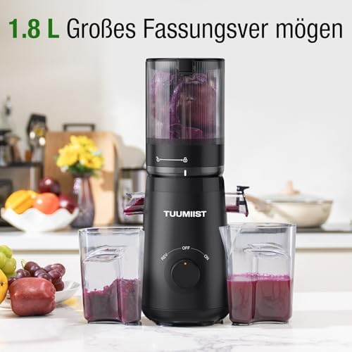 Bild 5 - Entsafter‚ Slow Juicer mit 135MM Extra Großem Einfüllschacht, Entsafter Gemüse und Obst Testsieger anwendbar Ganzes Obst und Gemüse, Leicht zu Reinigen, Hohe Saftausbeute, BPA-Frei, Schwarz