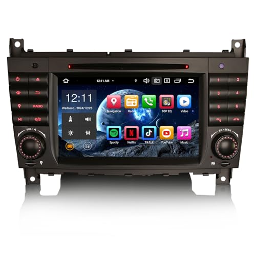 Erisin 7 Pulgadas 4GB+64GB Android 13 Radio Coche 2 DIN GPS Navegación Estéreo para Mercedes Clase C/CLC/G W203 W463 Bluetooth 5.0 CarPlay inalámbrico Android Auto WiFi Dab+ USB FM RDS DSP CD Canbus