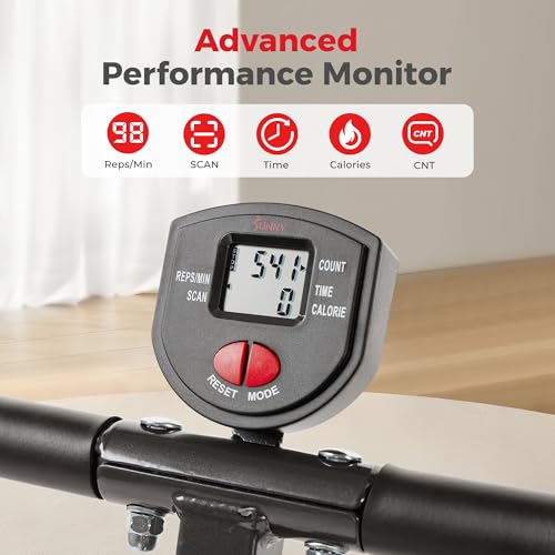 Image of Sunny Health & Fitness Row-N-Ride Squat Machines, Adjustable Resistance and Seating /Handle for Home Glutes Training, SunnyFit App Access Included