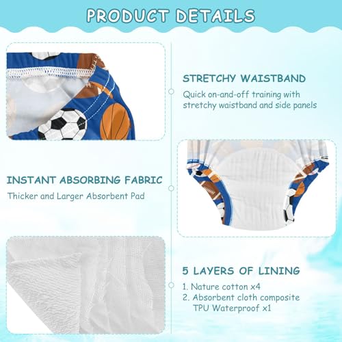 J JOYSAY Tennis Ball Dot Potty Training Pants Unisex Toddler Training Underwear 3 Pack Overnight Underwear 5