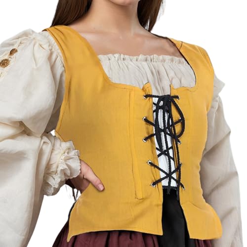 Corsé dorado de pirata medieval y campesina renacentista traje C1051