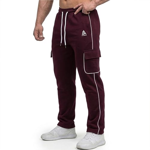 Image of Men's Cargo Track Pants with Side Piping, Drawstring Waist, Gym and Casual Wear