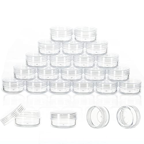ZEJIA 10 Gram Sample Containers, 100 Count Cosmetic Containers with Lids, Refillable Empty Sample Jars, Small Plastic Container with Lids (Full Clear)