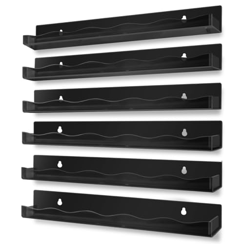 BTremary 15" Nail Polish Rack Wall Mounted Shelf Acrylic Paints Gel Polish Organizer and Storage with End Caps for Nail Techs, Art Lovers, Great Display Salons, Floating Shelves for Wall, Black
