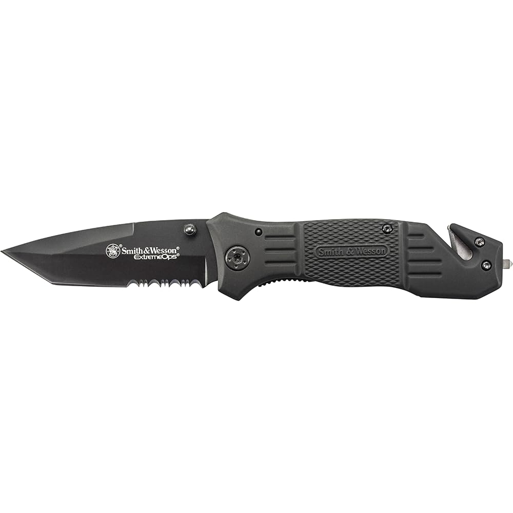 SWFR2S 8in High Carbon S.S. Folding Knife with 3.3in Tanto Point Serrated Blade and Aluminum Handle for Outdoor, Tactical, Survival and EDC,Black