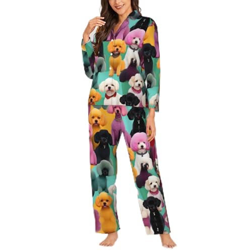Pyjama poodles dogs pour en finir avec le froid nocturne grâce à la chemise boutonnée 2 pièces