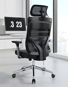 Eucladoceros M16 Bürostuhl Ergonomisch,Schreibtischstuhl mit 3-Stufen Neigung,Kopfstütze,3D-Armle... und Lenden,Büro Stuhl & Gaming Stuhl,Mesh-Drehstuhl für Home Office,Bürostuhl 150 KG,Schwarz