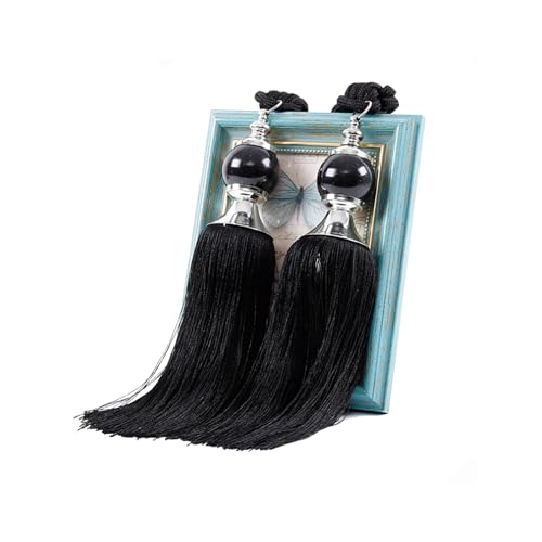 Upstore 1 par de alzapaños de borla de cristal con cuentas de cristal para decoración de cortinas, ventanas y puertas (negro)