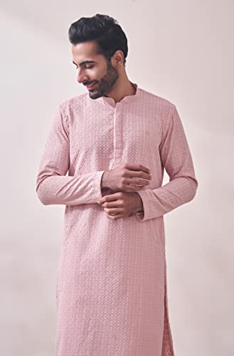 Image of Manyavar Men's Cotton Blend Self-Design Kurta Pyjama Set (2pcs)