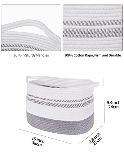 Honizer Woven Baskets For Storage, 3-Pack Cotton Rope Storage Basket With Handles, Labels, Oval Toy Storage Bins For Cube Organizer, Stuffed Animal Storage Baskets For Shelf, Closet, Bedroom - Grey #TOP4