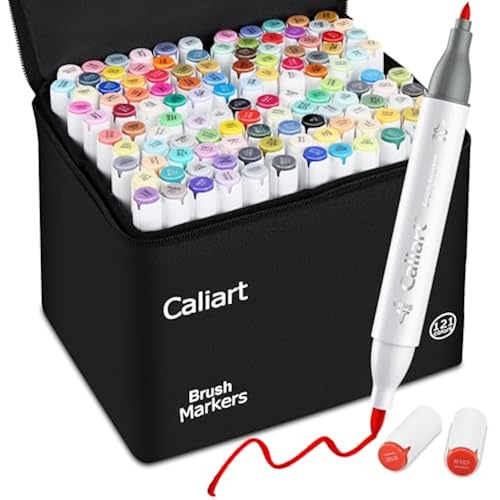 Caliart 121 Colors Alcohol Markers Brush Tip & Fine Coloring Markers Set