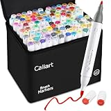 Caliart Alcohol Markers Brush Tip - 121 Colors Dual Tip Artists Coloring Markers Set Brush & Fine, with Case...