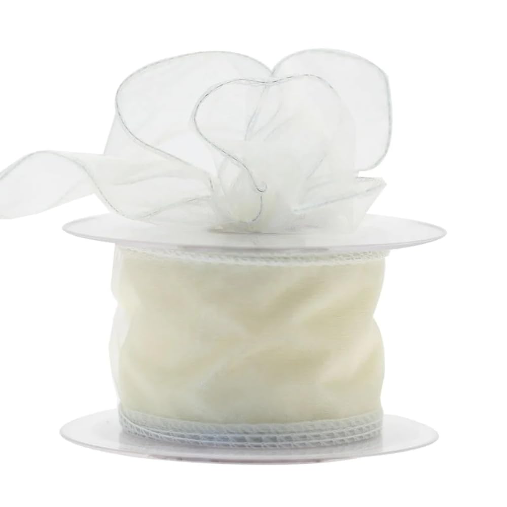 Quality Florist / Craft Ivory Wired Edge Chiffon Organza Ribbon (50mm wide x 20m)