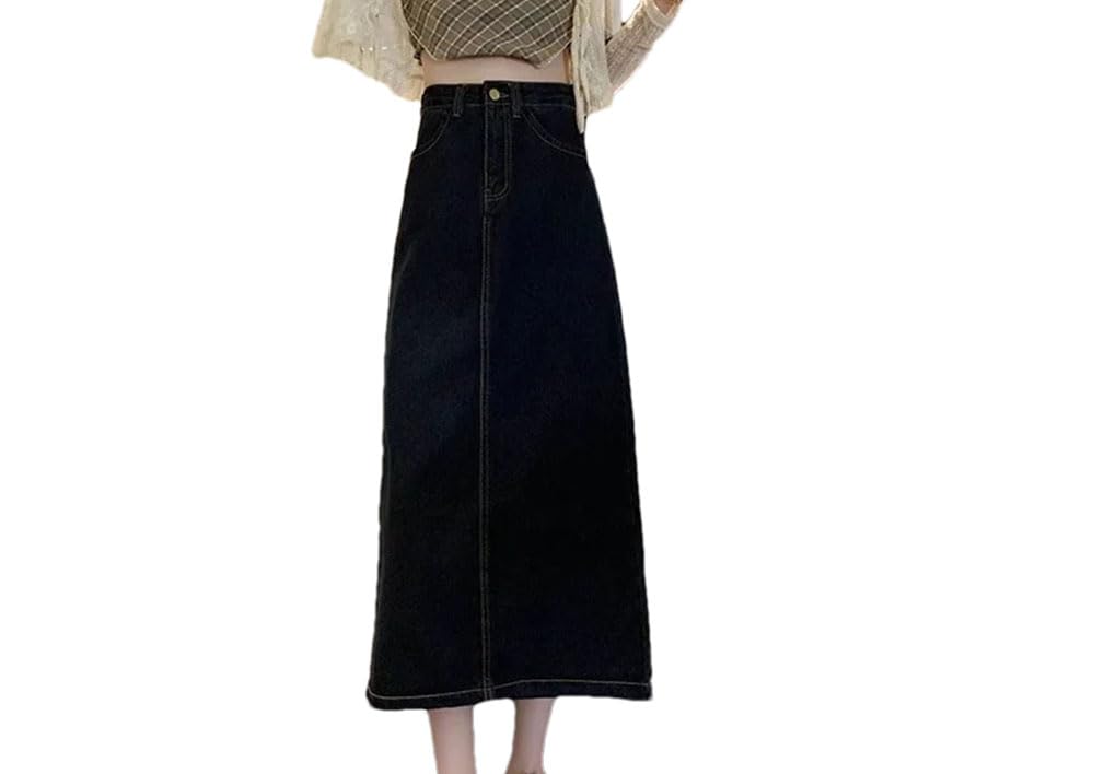 Jupe en jean mi-longue pour femme taille haute amincissante A-Line