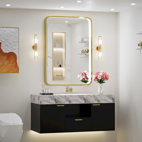FTOTI 36x24 Inch LED Bathroom Mirror with Lights,Gold Metal Frame Wall Mounted Lighted Vanity Mirrors for Wall,Anti-Fog 3000K/4500K/6000K Dimmable Led Mirror,ETL Listed LED Driver(Horizontal&Vertical) by FTOTI - Image 2