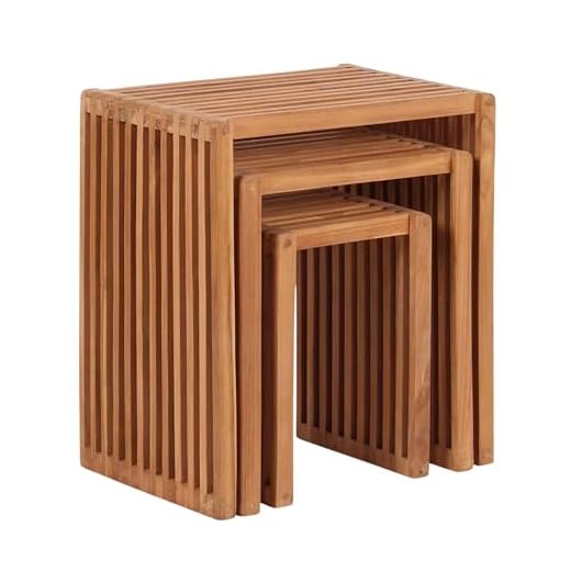 MR. DEKO Beistelltische 3er Set Teak Holz | Beistelltisch Outdoor Wetterfest | Balkontisch Klein Holz | Garten Beistelltisch-Set Teakholz | platzsparende Gartenmöbel 45x32x50 cm (BxTxH)