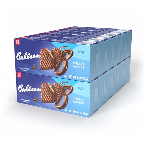 Choco Wafers Dark Chocolate Cookies (12 boxes) by Bahlsen – Wafer biscuits covered with German Chocolate - 3.4 oz boxes
