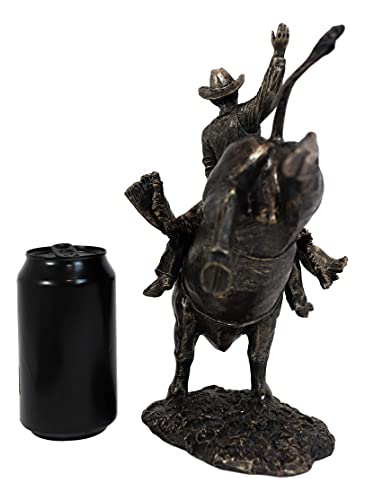 Ebros Rustic Western Rodeo Bull Rider Cowboy On Bucking Bull Statue 10.5" Tall Faux Bronze Resin Old World Wild West Cattle Bull Riding Cowboys Themed Accent Figurine #TOP6