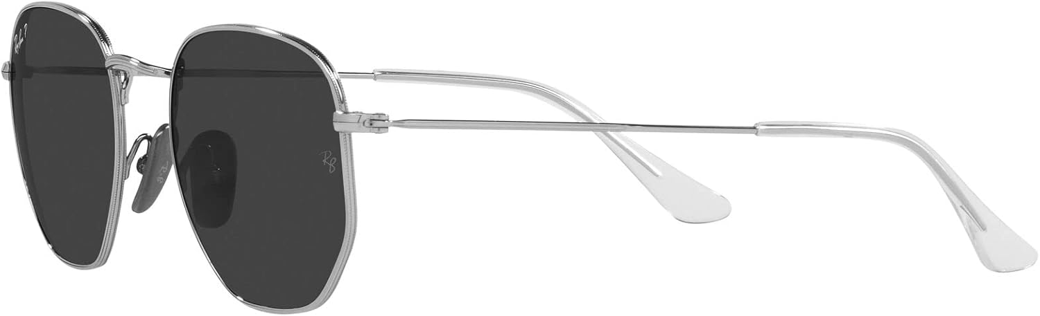 Ray-Ban RB8148 Hexagonal Titanium Sunglasses, Silver/Polarized Black, 54 mm