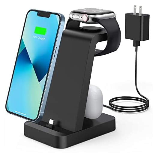 Charger Station for iPhone Multiple Devices - 3 in 1 Fast Wireless Charging Dock Stand for Apple Watch Series 7 6 SE 5 4 3 2 & Airpods iPhone 14 13 12 11 Pro X Max XS XR 8 7 Plus 6s 6 with Adapter