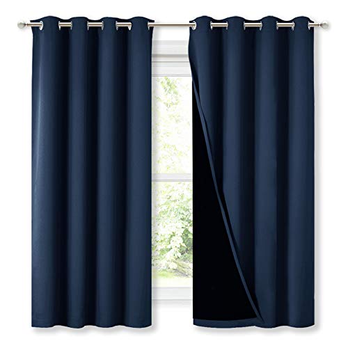 Image of NICETOWN 100% Blackout Curtain Panels, Thermal Insulated Black Liner Curtains for Nursery Room, Noise Reducing and Cold Blocking Drapes for Windows (Navy Blue, Set of 2, 52-inch Wide by 63-inch Long)