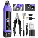 Dog Nail Grinder, 6-Speed Quiet Electric Dog Nail Trimmers, Dog Nail Clippers with File for Small Medium Large Dogs, Cats, Rechargeable Pet Paw Grooming Supplies Kit, 2 Grinding Wheels (Purple)
