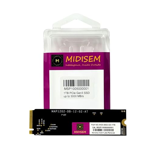 Midisem 1TB PCIe 3.0 NVMe M.2 SSD | �ő�3500/3000MB/�b�̓ǂݎ��/�������� | DRAM�L���b�V�� & 3D TLC NAND | �����\���b�h�X�e�[�g�h���C�u | �m�[�g�p�\�R���ƃf�X�N�g�b�v�ɑΉ� | 5