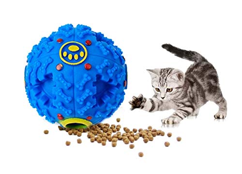 B&K – Dog Cat Treat Dispensing Ball Toy Interactive IQ Treat Training Toy Squeaky Dispenser Ball for Dogs (Blue) – 7.5 CM