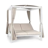 Blumfeldt Eremitage Tumbona para 2 Personas, Cama para Exterior con Respaldo reclinable, Tumbona de jardìn on Fundas hidófugas, con Techo, Tipo: Double XL Sunbed, Beige