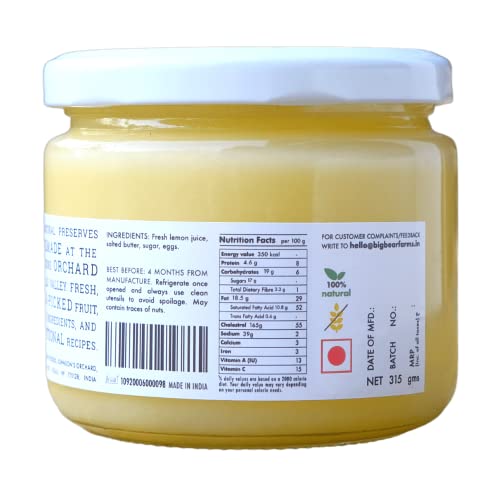 Image of Big Bear Farms Lemon Curd Dessert Spread, 100% Natural, Contains Egg, No Artificial Preservatives, Homemade in Himachal, 315g, Pack of 1