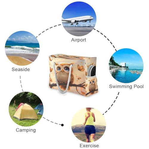 Large Beach Bags Totes Canvas Tote Shoulder Bag Owl Butterfly Water Resistant Bags for Gym Travel Daily3