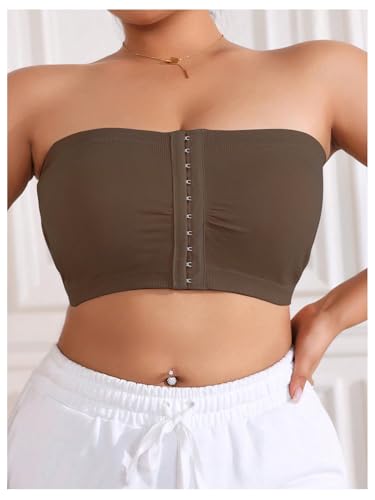 Image of MakeMeChic Women's Plus Size Strapless Bras Front Closure Half Push Up Bra Bandeau Wireless Bralette for Large Bust