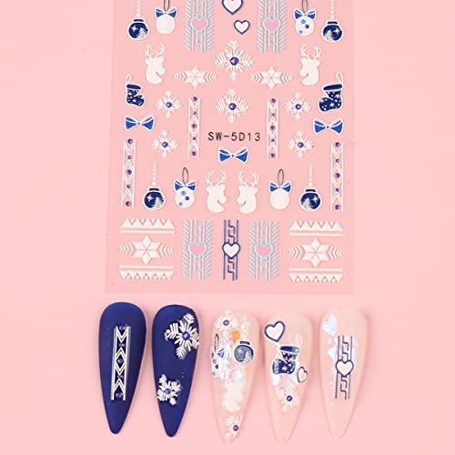 Christmas Nail Art Sticker Decals 5D Embossed Colorful Christmas Lights Lace Snowflake With Rhinestones Design Nail Art Supplies Holiday Diy Accessories For Women 4 Sheets #TOP5