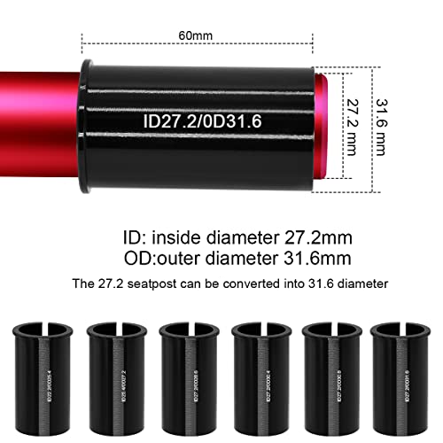 Saurka Bike Seat Post Shim 25.4mm to 27,2mm, 27.2mm to 28.6mm,30.4mm,30.8mm,31.6mm and 31.8mm,31.8mm to 34.9mm Bicycle Seatpost Tube Adapter -27.2mm Shim to 30.4mm