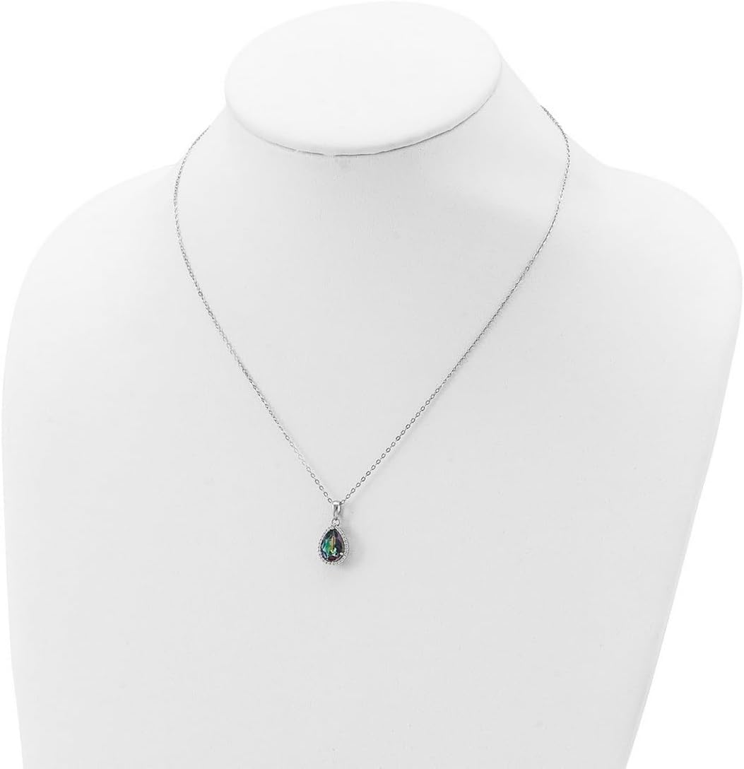 JewelryWeb 925 Sterling Silver Spring-Ring Polished Created Mystic Topaz and Cubic Zirconia Necklace 18 Inch Pendant Necklace for Women - Image 4