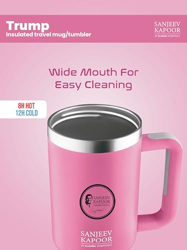 Image of Sanjeev Kapoor by Classic Essentials Stanley Stainless Steel 1200ML Tumbler with Lid and Straw, Hot and Cold Double Insulated Sipper Mug, 100% Leak Proof Coffee Tumbler Cupholder for Office (Pink)